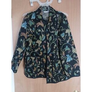 vintage Blair Women's Black Floral Tapestry Jacket  - 5 Buttons  - Size Small